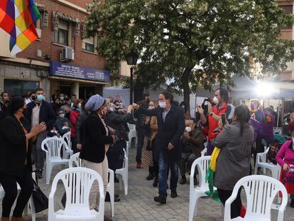 Pablo Iglesias, a su llega al acto de este viernes en Villaverde (Madrid).