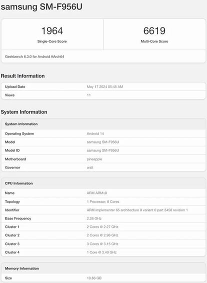 Samsung Galaxy Z Fold6 en Geekbench