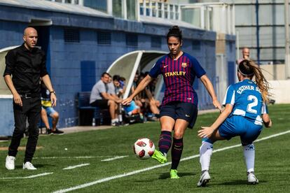 Marta Torrejón, en el último derbi catalán ante el Espanyol. 