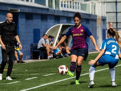 Marta Torrejón, en el último derbi catalán ante el Espanyol. 