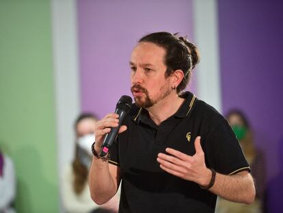 El candidato de Unidas Podemos a las elecciones de Madrid, Pablo Iglesias, el pasado 4 de abril, en un acto de precampaña para las elecciones madrileñas.