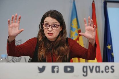 La vicepresidenta y portavoz del Consell, Mónica Oltra, en la comparecencia posterior al pleno de los viernes.