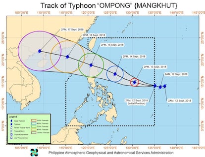 Trayectoria prevista del tifón.