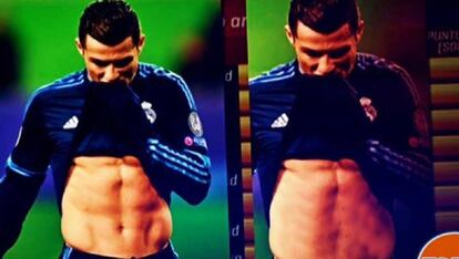 Imatge original i imatge retocada de Cristiano Ronaldo.