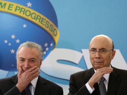 Presidente Michel Temer e o ministro da Fazenda, Henrique Meirelles, durante evento no Planalto.