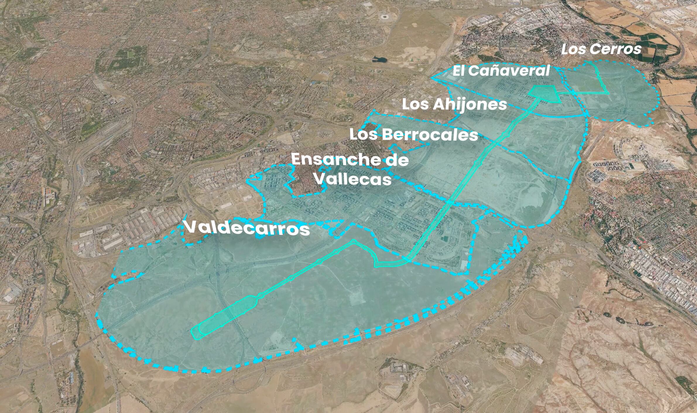 Plano de la conexión de los desarrollos del sureste a través de una gran vía central.