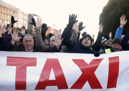 Taxi drivers in the vicinity of the Ifema trade fair center.