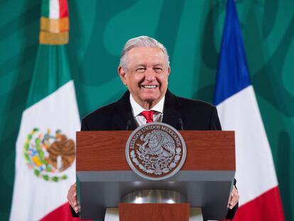 Andrés Manuel López Obrador, durante una rueda de prensa en Palacio Nacional.