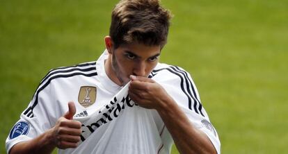 Lucas Silva, ayer en el césped del Bernabéu 