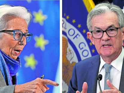 Christine Lagarde, presidenta del BCE, y el presidente de la Reserva Federal, Jerome Powell.