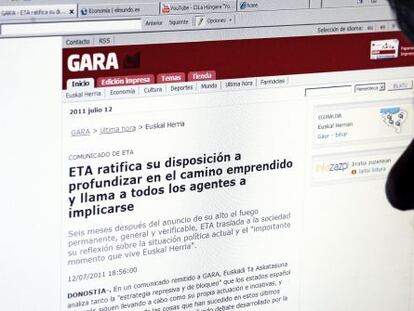 Comunicado de la banda ETA en la versión digital de Gara.