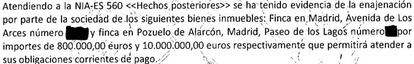 Fragmento del informe de auditoría donde se da cuenta de la venta de los dos inmuebles.