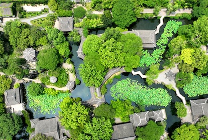 Vista aérea del Jardín del Administrador Humilde, en la provincia china de Suzhou.