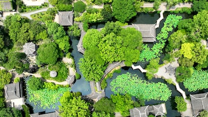 Vista aérea del Jardín del Administrador Humilde, en la provincia china de Suzhou.