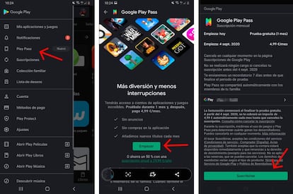 Suscribir Play Pass de Google en Android.