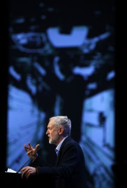 Jeremy Corbyn, durante un discurso antes los sindicatos en Brighton, en el sur de Inglaterra, este mes.