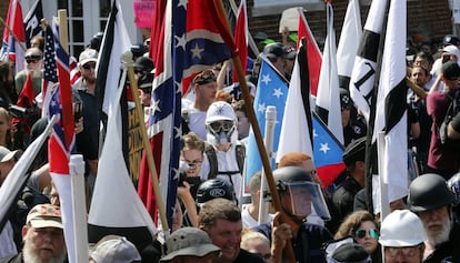 Supremacistas brancos na manifestação do passado sábado em Charlottesville.