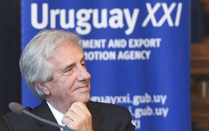 El presidente de Uruguay, Tabaré Vázquez, en un foro de negocios de en Finlandia.