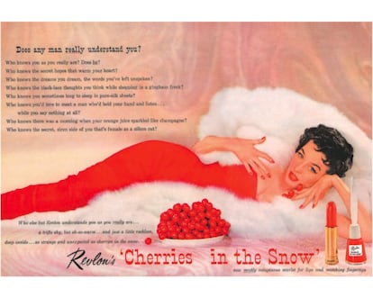 Anuncio publicitario de la laca de uñas ‘Cherries in the Snow’, la primera referencia en rojo de Revlon.