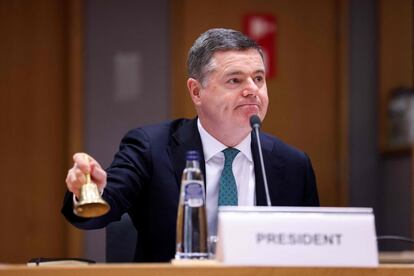 El ministro de finanzas irlandés y presidente del Eurogrupo, Paschal Donohoe, en la reunión de este lunes en Bruselas.