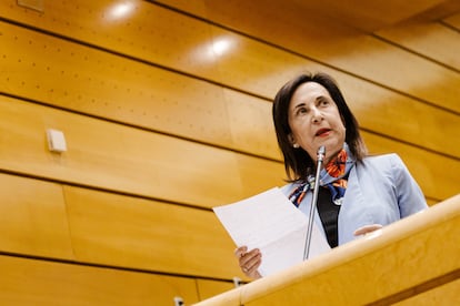 La ministra de Defensa, Margarita Robles, durante una sesión de control al Gobierno en el Senado, este martes.