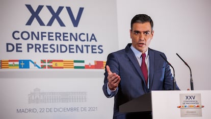 Pedro Sánchez, durante la rueda de prensa tras la Conferencia de Presidentes celebrada el miércoles.