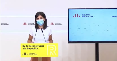 La secretaria general adjunta y portavoz de ERC, Marta Vilalta, este lunes en rueda de prensa.