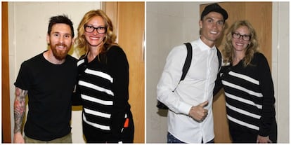 La última vez que la actriz visitó España fue el pasado mes de abril. Una estancia en la que Julia Roberts y su familia no se quisieron perder el partido entre el Real Madrid y el Barça, y en la que la actriz tampoco perdió la oportunidad para fotografiarse junto con las dos estrellas de la Liga, Lionel Messi y Cristiano Ronaldo, en los vestuarios del Santiago Berbanéu. 