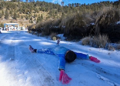 Visitantes de la región llegaron al volcán para jugar con la nieve.