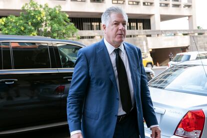 Attorney M. Evan Corcoran arrives at federal court in Washington