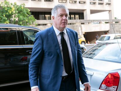 Attorney M. Evan Corcoran arrives at federal court in Washington