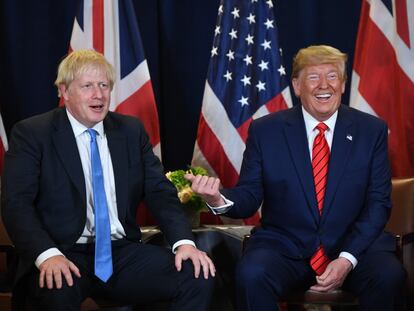 Then-president Donald Trump meets with then-British Prime Minister Boris Johnson at the United Nations General Assembly, in 2019, in New York.