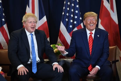 El presidente de los Estados Unidos, Donald Trump (a la derecha), y el primer ministro británico, Boris Johnson, durante un encuentro bilateral en la sede de la ONU en Nueva York.