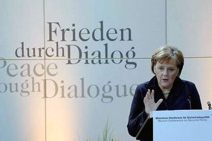 Angela Merkel, durante su intervención en la Conferencia de Política de Seguridad celebrada ayer en Múnich.