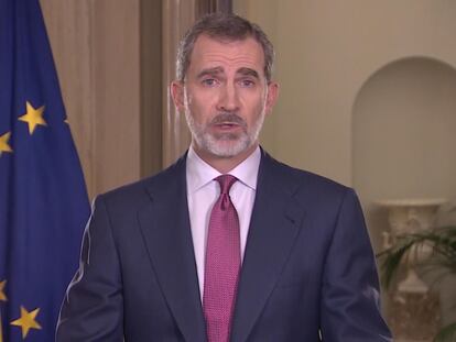 Felipe VI, durante su mensaje a los ciudadanos, este miércoles.