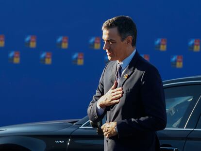 El presidente del Gobierno, Pedro Sánchez, a su llegada este miércoles a la cumbre de la OTAN que se celebra en Madrid.