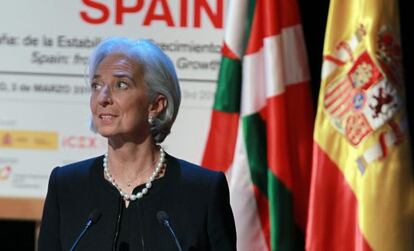 La directora del FMI, Christine Lagarde, en el Foro Econ&oacute;mico Global Espa&ntilde;a 2014.