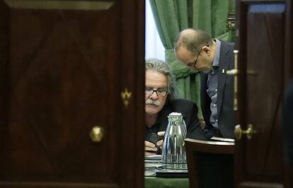 Joan Tardà y Carles Campuzano, este martes en el Congreso de los Diputados.