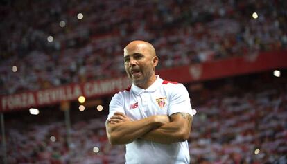 Sampoli, en el Camp Nou.