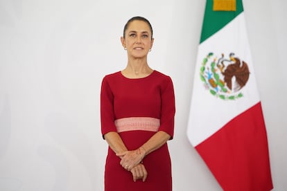 Claudia Sheinbaum, hablando en una rueda de prensa este viernes, en Chetumal (México).