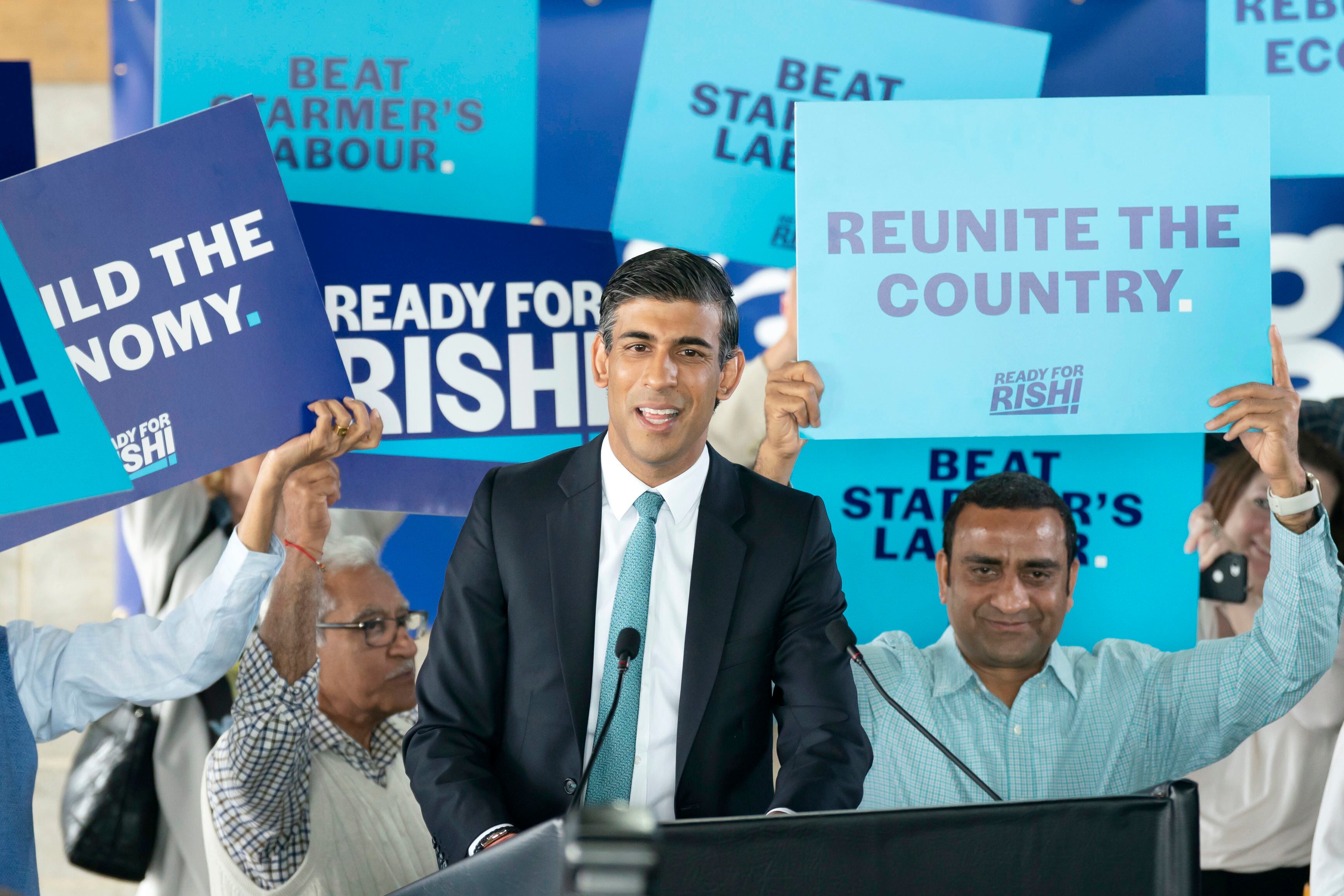 Rishi Sunak, en un acto en Grantham (Reino Unido), este sábado. 