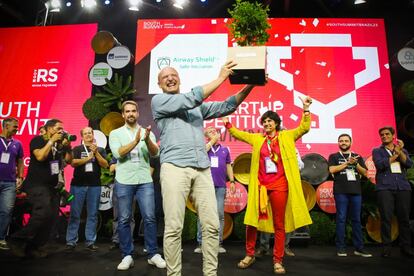 El fundador de Airway Shield, Julio Alonso, durante la entrega de premios de South Summit Brasil 2023.