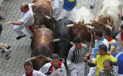 Toros de Cebada Gago en el segundo encierro de 2010. / LUIS AZANZA
