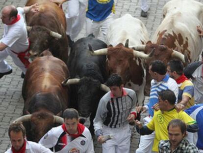 Toros de Cebada Gago en el segundo encierro de 2010. / LUIS AZANZA 