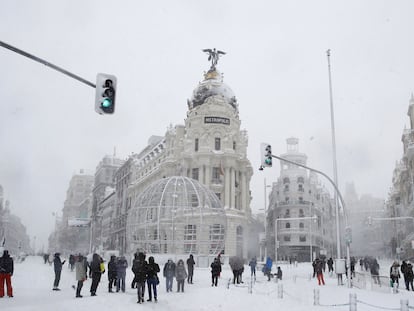 Vista da Gran Vía, em Madri, na manhã deste sábado.