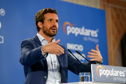 El presidente del PP, Pablo Casado, este viernes en Alhaurín el Grande (Málaga).