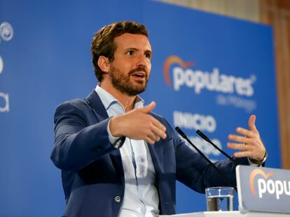 El presidente del PP, Pablo Casado, este viernes en Alhaurín el Grande (Málaga).