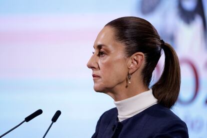 Claudia Sheinbaum Pardo en la conferencia matutina del 2 de febrero de 2025, en Ciudad de México.