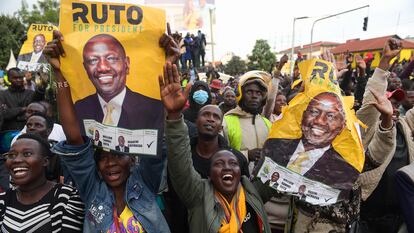 Partidarios de William Ruto, este lunes tras su victoria electoral en Eldoret.