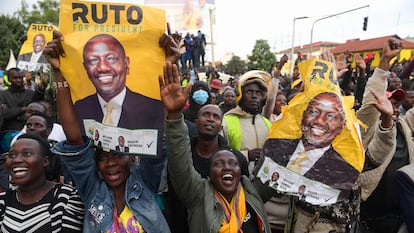 Partidarios de William Ruto, este lunes tras su victoria electoral en Eldoret.